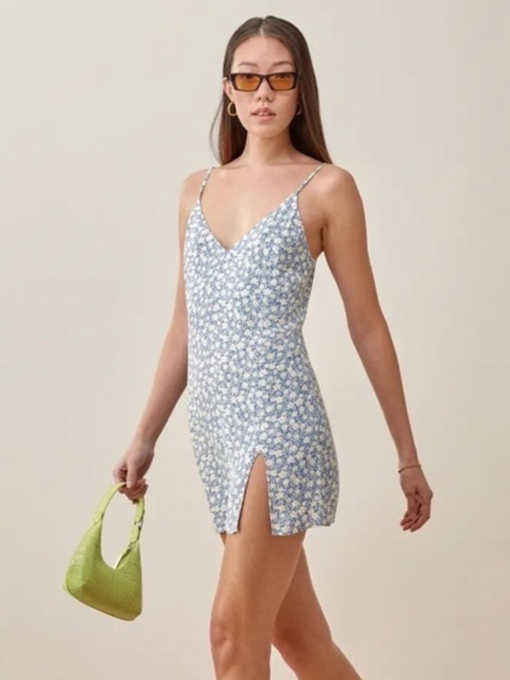 Reformation || Marlowe Dress in Azzuro Mini Slip Floral Blue White Medium